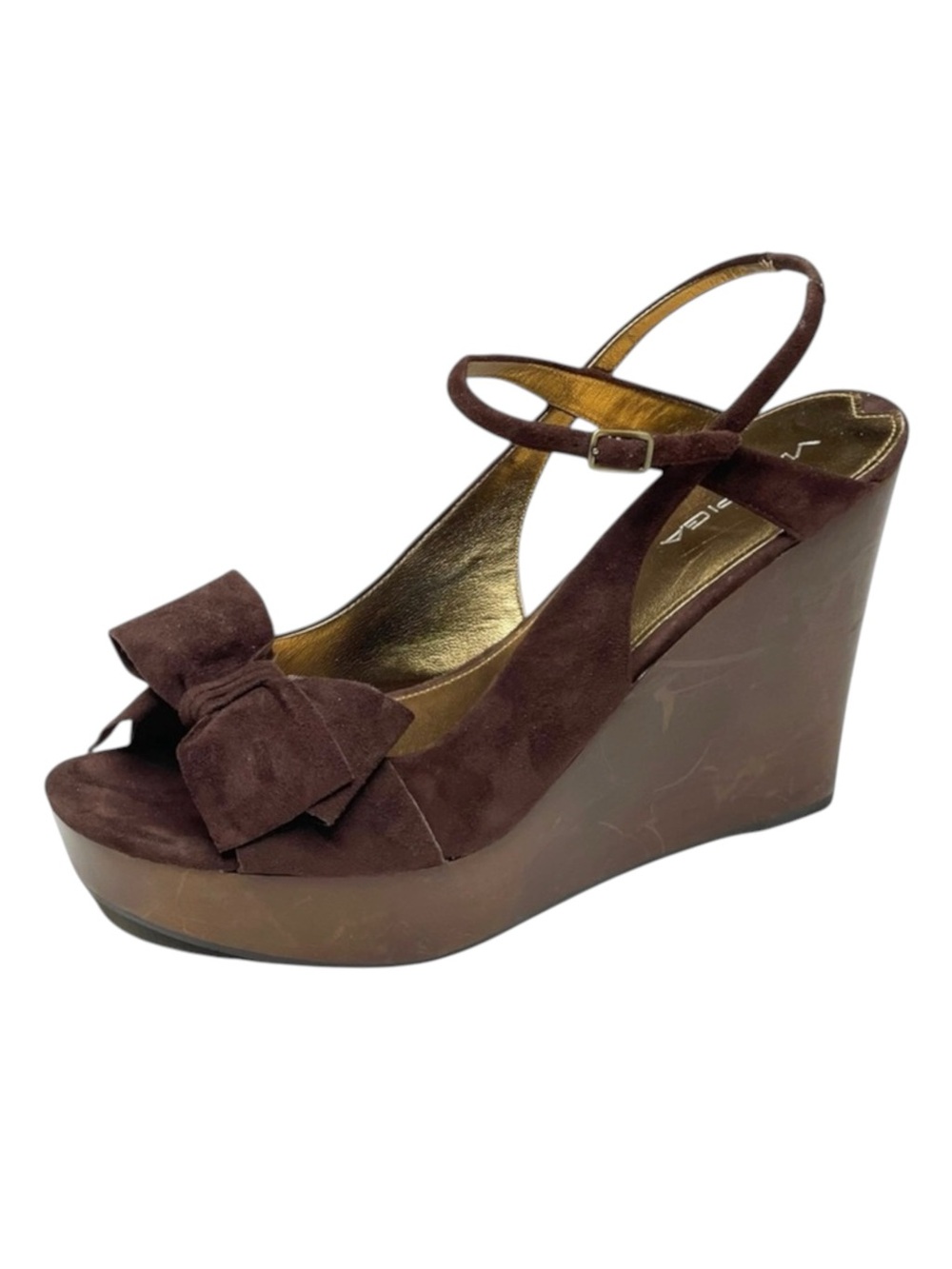 new Via Spiga ✽ Wood Wedge Platform Heel Bow Sandals ✽ Chocolate Suede ✽ 10.5M ✽ - Picture 14 of 16
